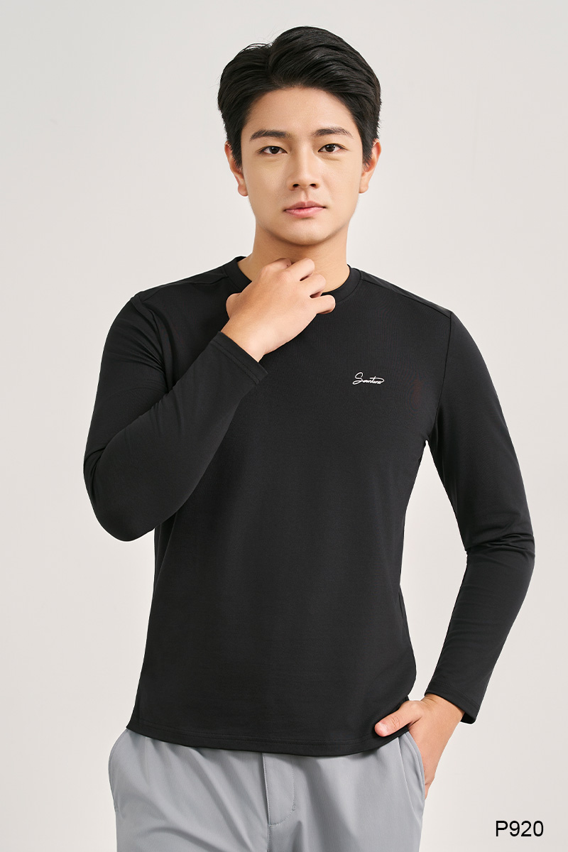 Áo thu đông cotton nam màu đen | P920